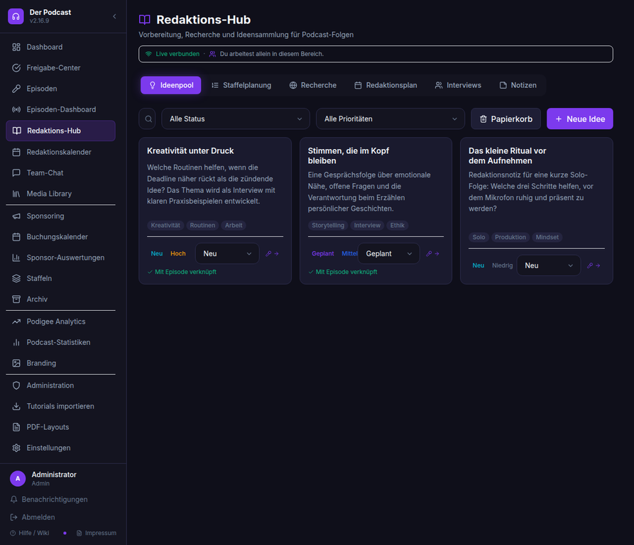 PodCore Redaktions-Hub