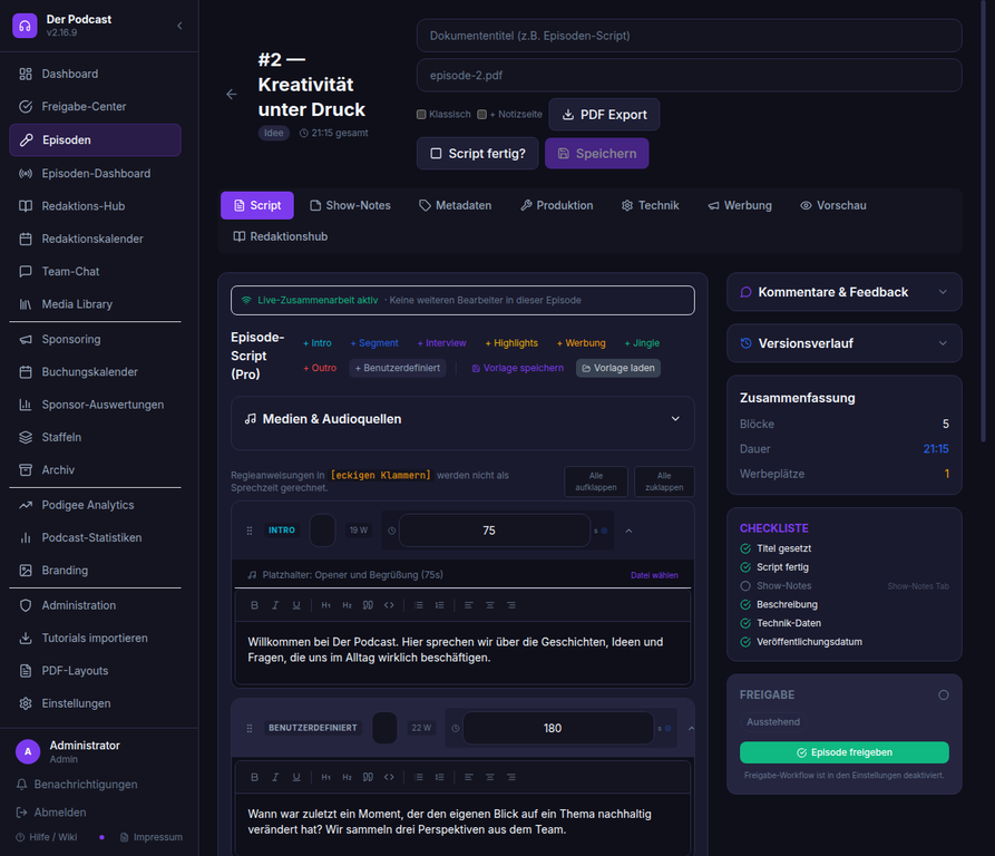 PodCore Episoden-Editor